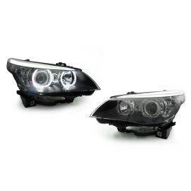 2004-2010 Fit BMW 5 Series E60 / E61 DEPO Projector V3 F30 Style Square Bottom Angel Eye White LED Halo U Rings Projector Headlight