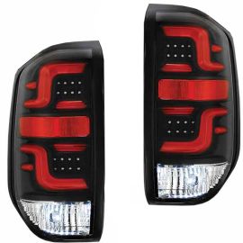 2014-2017 Toyota Tundra LED Tail Lights w/ Clear Lens Black Housing Red LED Bar