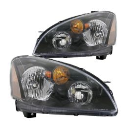 FOR 02-04 Altima Sedan JDM Black Headlights w/ Amber Reflector