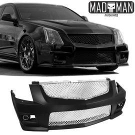 Cadillac CTS 08-12 CTS-V Style Front Bumper w/ Chrome Grilles and Projector Fogs