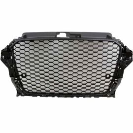 2015+ AUDI A3 RS3 STYLE MESH GRILLE Badgeless W/Parking Sensor - GLOSS BLACK