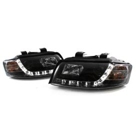 02-05 AUDI A4/S4 B6 E-CODE PROJECTOR HEADLIGHTS W/ S5 STYLE LED STRIP - BLACK