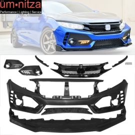 Fits 16-18 Honda Civic 10th-Gen Type-R Front Bumper PP + Grille + Foglight Cover
