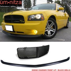 Fits 06-10 Charger OE Datona Type Front Bumper Lip+Mesh Grill Unpainted PU