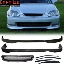 Fits Civic 99-00 Front + Rear Bumper Lip + ABS Front Grill + Sun Window Visor