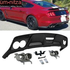 Fits 15-17 Mustang 2Dr GT-350 Style Rear Bumper Diffuser With Dual Exhaust Pipes