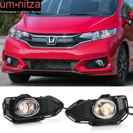 Fits 18-19 Honda Fit OE Style Foglights Kit ABS Black Housing Clear Lens