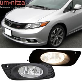 Fits 12 Civic 4Door Sedan Pair OE-Style Clear Fog Light Lamp Signal With Switch
