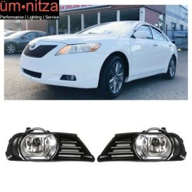 Fits 07-09 Toyota Camry Front Bumper Clear Fog Lights With Chrome Bezel