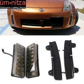 Fits 03-05 Nissan 350Z Front Bumper Smoked LED DRL Reflector Lights