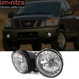 Fits 04-14 Nissan Titan Clear Lens Front Fog Lights Lamps Replacement Pair