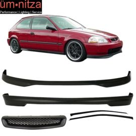 Fits Civic 96-98 3Dr T-R PP Front + Rear Lip + Front Grill + Sun Window Visor