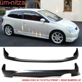 Fits 02-05 Civic SI HB T-R Style Front + Rear Bumper Lip Unpainted -PU Urethane