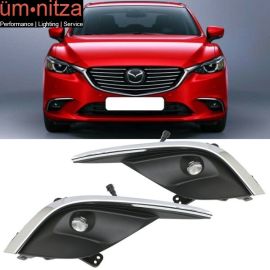 Fits 16-17 Mazda 6 OE Front Fog Light Lamps LED Clear Lens With Chrome Trim 2PC