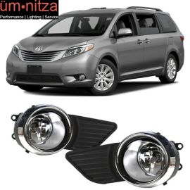 Fits 11-17 Toyota Sienna 2PCS Front Bumper Fog Lights Replacement W/Clear Lens