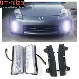 Fits 03-05 Nissan 350Z Front Bumper Clear LED DRL Reflector Lights
