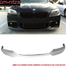 Fits 12-16 BMW F10 V Style Front Bumper Lip - Painted Titanium Silver Metallic