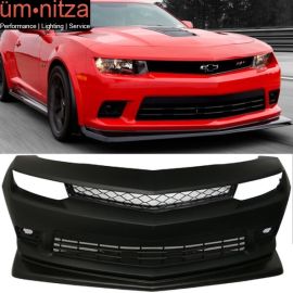 Fits 14-15 Chevy Camaro SS Style Unpainted Front Bumper Cover Fog Lights + Lip
