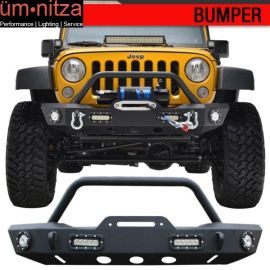 Fits 07-17 Jeep Wrangler Jk Front Bumper Rock Crawler Winch Plate With Led Light