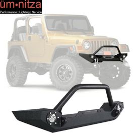 Fits 87-06 Jeep Wrangler TJ YJ Black Front Winch Bumper Guard With 2 LED Lights