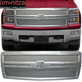 Fits 14-15 Silverado 1500 B Style Front Upper Grille With Moulding ABS