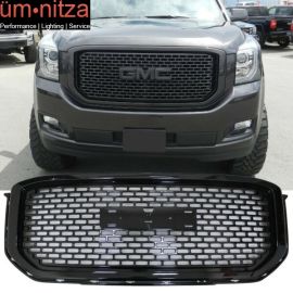 Fits 15-20 GMC Yukon Denali Style Front Upper Grille Replacement Gloss Black ABS