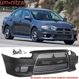 Fits 08-15 Lancer EVO Front Bumper Cover Conversion + Front Grille Fog Cover 2Pc