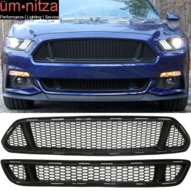 Fits 15-17 Mustang  Front Upper & Lower Mesh Grille Grill - Black PP