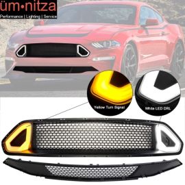 Fits 18-23 Ford Mustang Front Bumper Upper & Lower Grill Mesh Grille W/ LED
