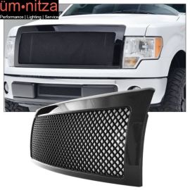 Fits 09-14 Ford F150 Front Upper Mesh Grille Glossy Black w/ Shell - ABS