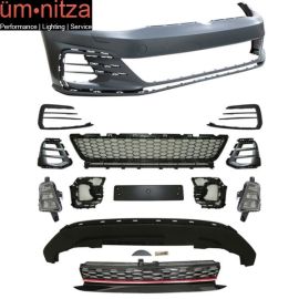 Fits 17-19 VW Golf MK7 7.5 GTI Style Front Bumper Cover Kit w/ Fog Lights Grille