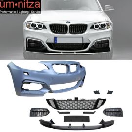 Fits 14-21 BMW F22 F23 MP Style Front Bumper Conversion W/ Mesh Grille Cover