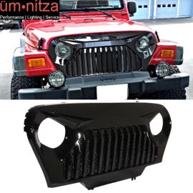 Fits 97-06 Jeep Wrangler TJ V2 Top Fire Style Grille Gloss Black ABS