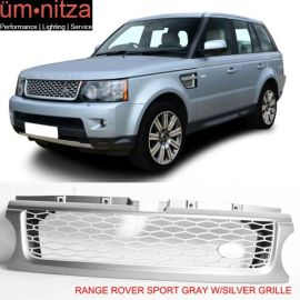 Fits 10-13 Land Range Rover Sport Gray Silver Front Bumper Hood Grille Grill