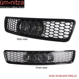 Fits 96-01 A4 S4 B5 Euro RS4 Style Black ABS Honeycomb Semi Glossy Grill Grille