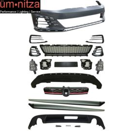 Fits 17-19 VW Golf 7.5 GTI Style Bumper Cover w/ Fog Lights Grille Side Skirts