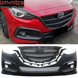 Fits 14-16 Mazda 3 KS Style Unpainted Front Bumper Conversion With Grille
