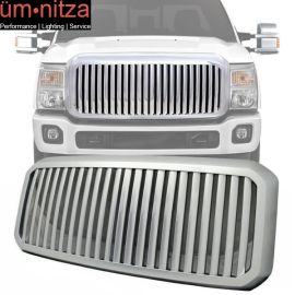 Fits 11-14 Ford F250 F350 Super Duty Vertical 1Pc Silver Front Hood Grille Grill