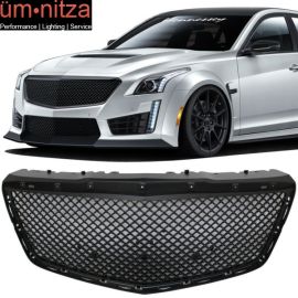 Fits 14-19 Cadillac CTS 4Dr B Style Unpainted Front Bumper Hood Grille Grill ABS