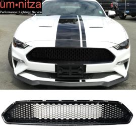 Fits 18-23 Ford Mustang Honeycomb Front Bumper Upper Grille Gloss Black ABS