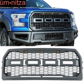 Fits 15-17 Ford F150 R Style Front Bumper Hood Mesh Grille Replacement w/ LED