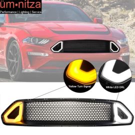 Fits 18-23 Ford Mustang RTR Style Front Bumper Honeycomb Upper Grille W/ DRL LED