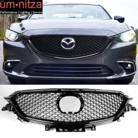 Fits 17-18 Mazda 6 Mesh Style Front Upper Grille Gloss Black - ABS