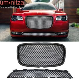 Fits 15-17 Chrysler 300 300C B Style Upper + Lower Grill Grille - Black