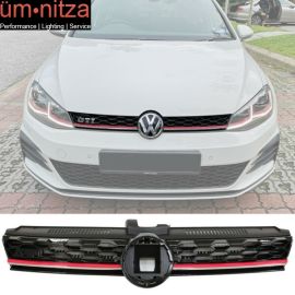 Fits 17-19 VW Golf MK7 7.5 GTI Style Mesh Front Hood Grille w/ Red Trim - ABS
