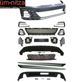 Fits 17-19 VW Golf GTI Style Bumper Cover w/ Fog Lamps Grille Side Skirts