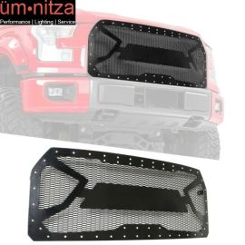 Fits 15-17 Ford F-150 Black Front Bumper Mesh Grille Guards W/ Ford Letters