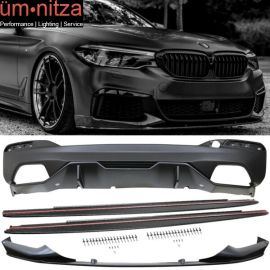 Fit 17-20 BMW 5 Series G30 MP Style Front Bumper Lip & Side Sill & Rear Diffuser