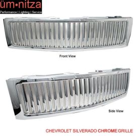 Fits 07-13 Chevy Silverado 1500 Front Vertical Grill Hood Grille Chrome ABS