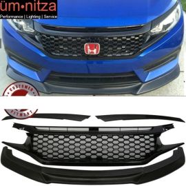 Fits 16-18 Honda Civic Coupe Sedan GT Style Front Lip & Gloss Black Mesh Grille